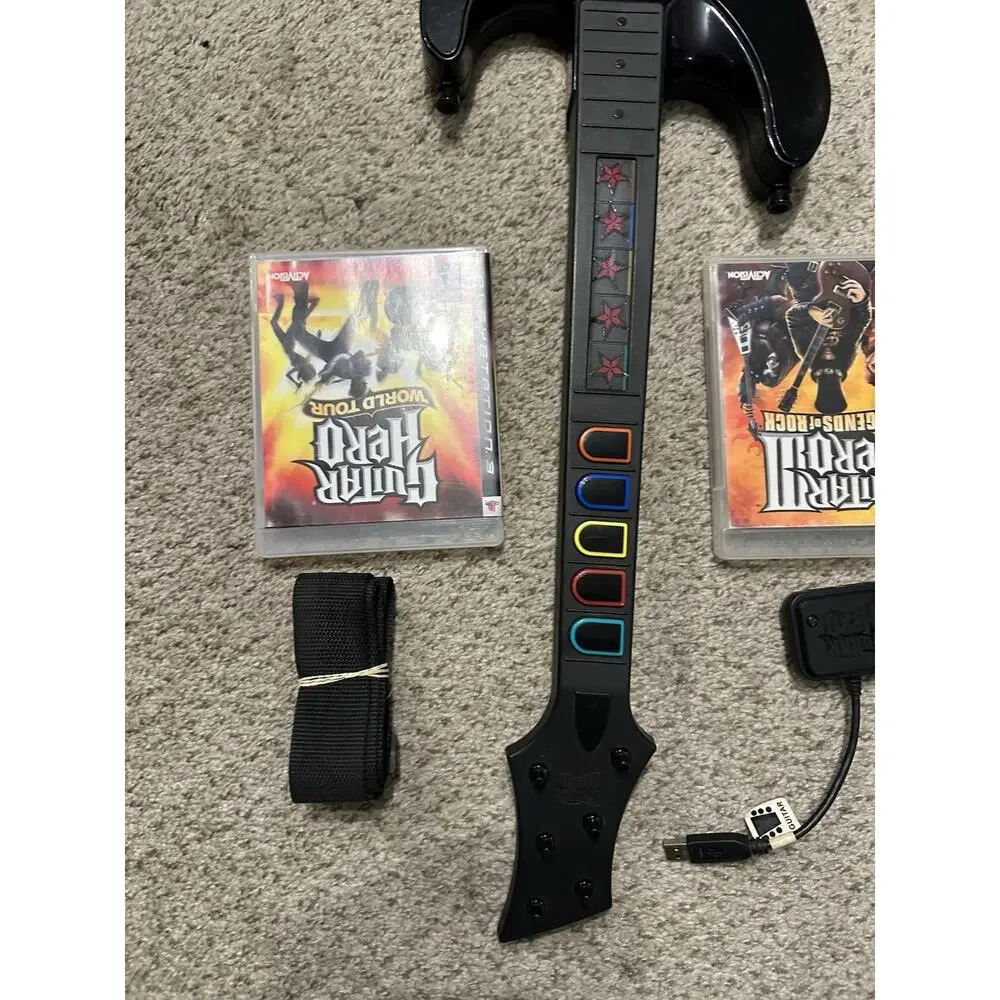 Guitar Hero PlayStation 2 PS3 Sunburst Wireless Controller Dongle 2 Games Tested